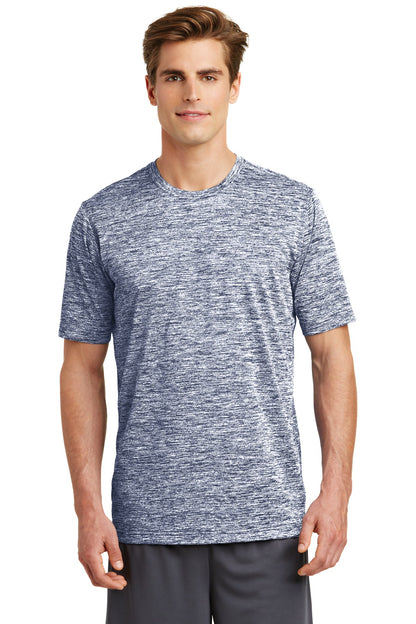 Front View of True Navy Elec Sport-Tek PosiCharge Electric Heather Tee. ST390