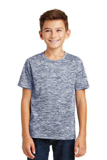 Front View of True Navy Elec Sport-Tek Youth PosiCharge Electric Heather Tee. YST390