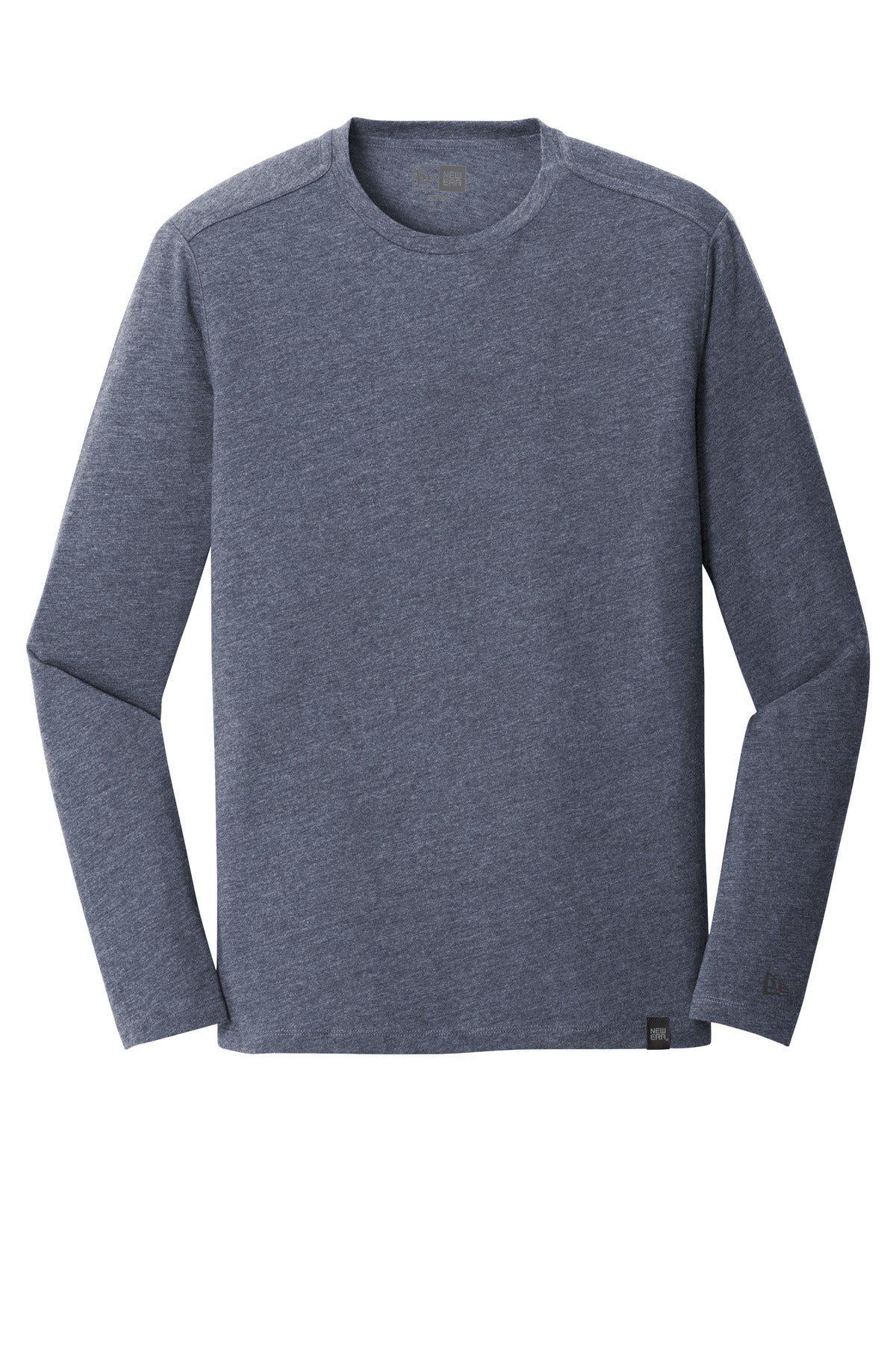 Front View of True Navy Hthr New Era Heritage Blend Long Sleeve Crew Tee. NEA102