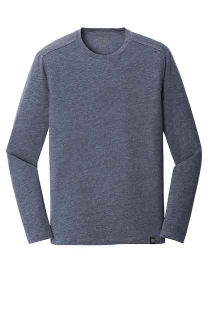 Front View of True Navy Hthr New Era Heritage Blend Long Sleeve Crew Tee. NEA102