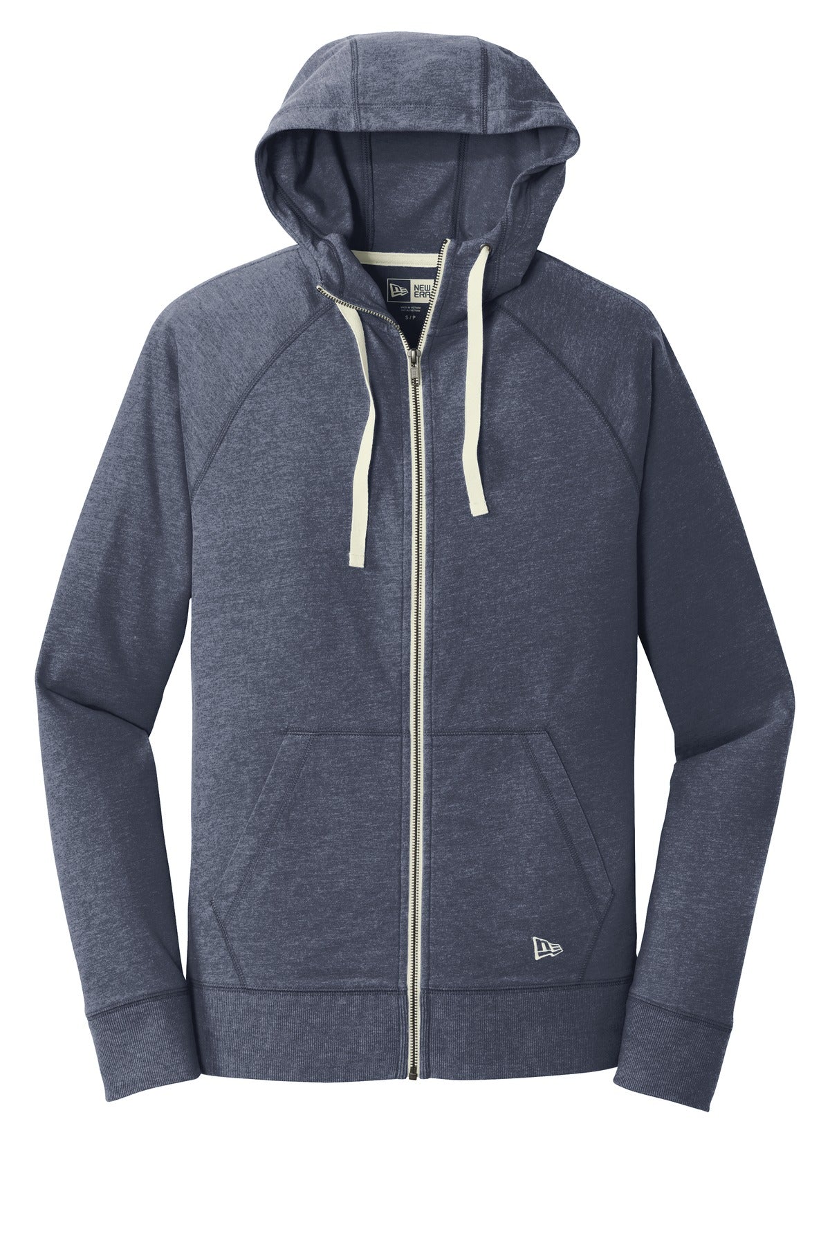Front View of True Navy Hthr New Era Sueded Cotton Blend Full-Zip Hoodie. NEA122