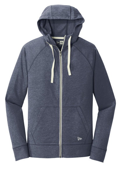 Front View of True Navy Hthr New Era Sueded Cotton Blend Full-Zip Hoodie. NEA122