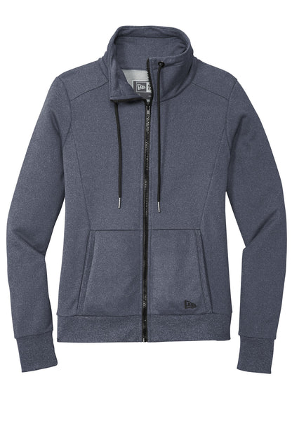 Front View of True Navy Hthr New Era Women's Performance Terry Full-Zip Cowl LNEA530
