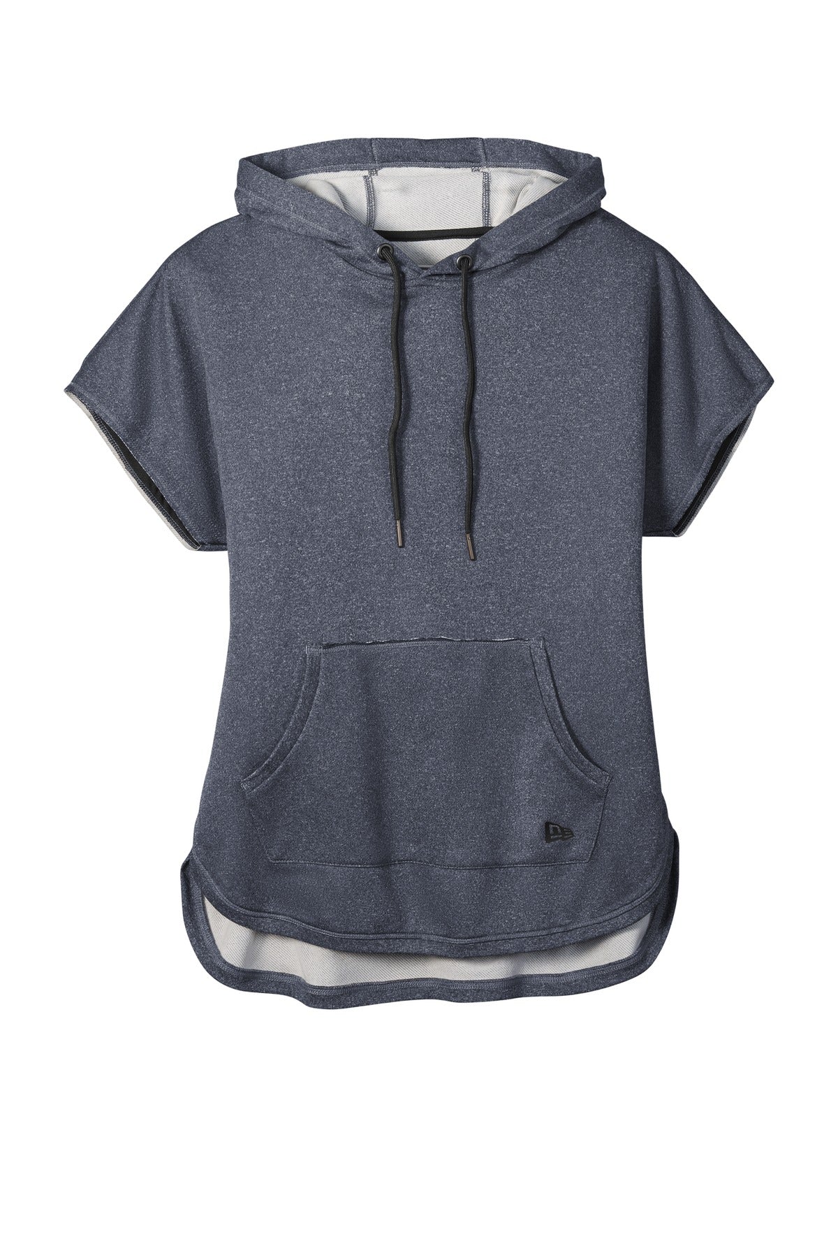 Front View of True Navy Hthr New Era Women's Performance Terry Short Sleeve Hoodie LNEA533