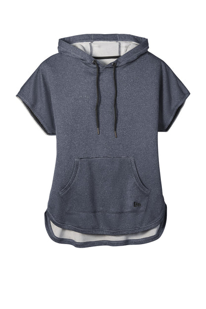 Front View of True Navy Hthr New Era Women's Performance Terry Short Sleeve Hoodie LNEA533