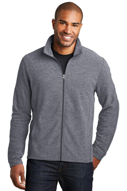 Front View of True Navy Hthr Port Authority Heather Microfleece Full-Zip Jacket. F235