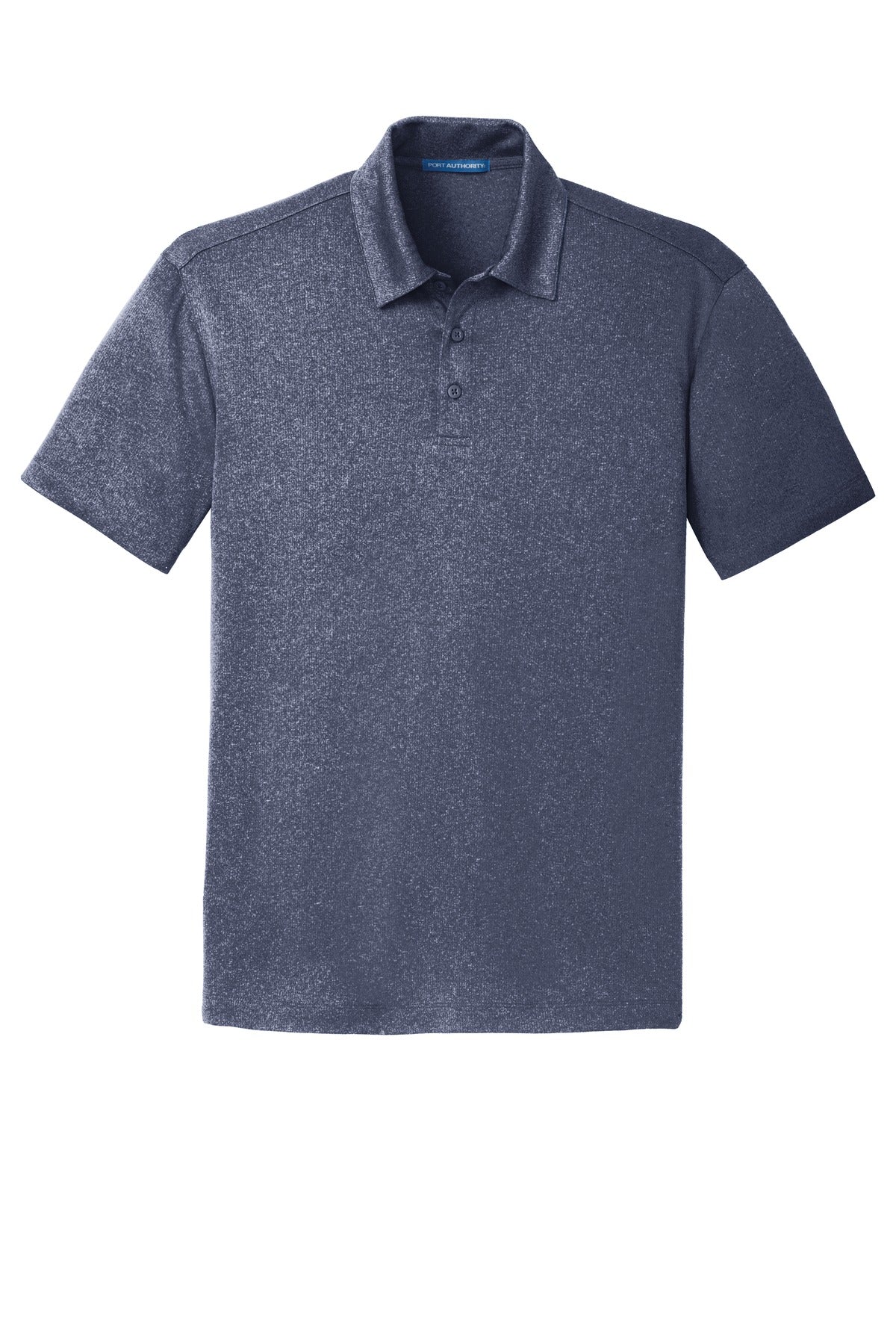 Front View of True Navy Hthr Port Authority Trace Heather Polo. K576