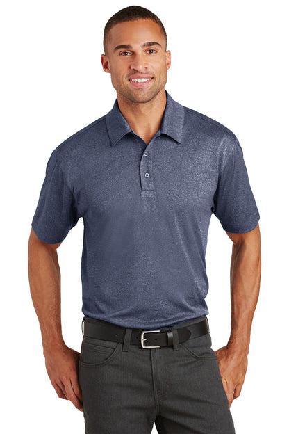 Front View of True Navy Hthr Port Authority Trace Heather Polo. K576