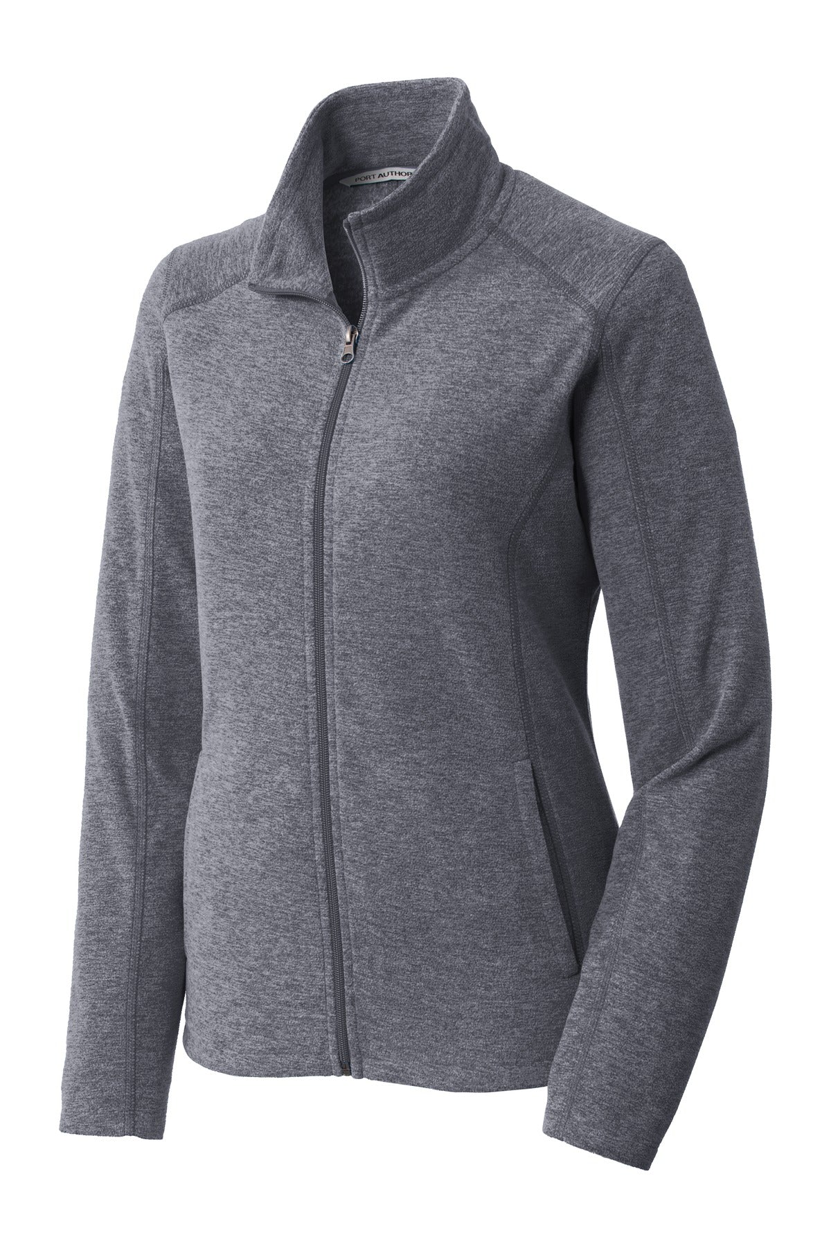 Front View of True Navy Hthr Port Authority Women's Heather Microfleece Full-Zip Jacket. L235