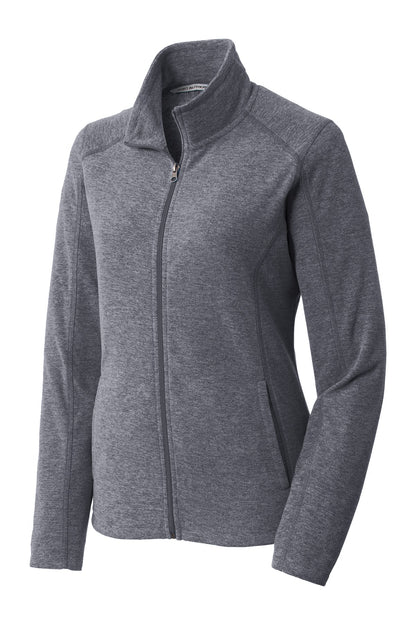 Front View of True Navy Hthr Port Authority Women's Heather Microfleece Full-Zip Jacket. L235