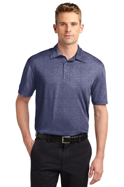 Front View of True Navy Hthr Sport-Tek Heather Contender Polo. ST660