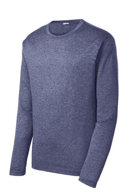 Front View of True Navy Hthr Sport-Tek Long Sleeve Heather Contender Tee. ST360LS