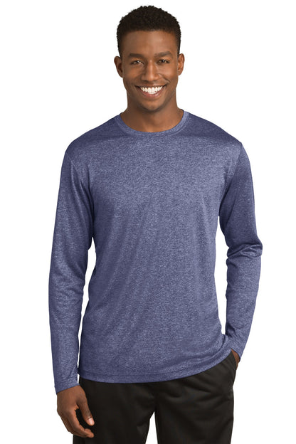 Front View of True Navy Hthr Sport-Tek Long Sleeve Heather Contender Tee. ST360LS