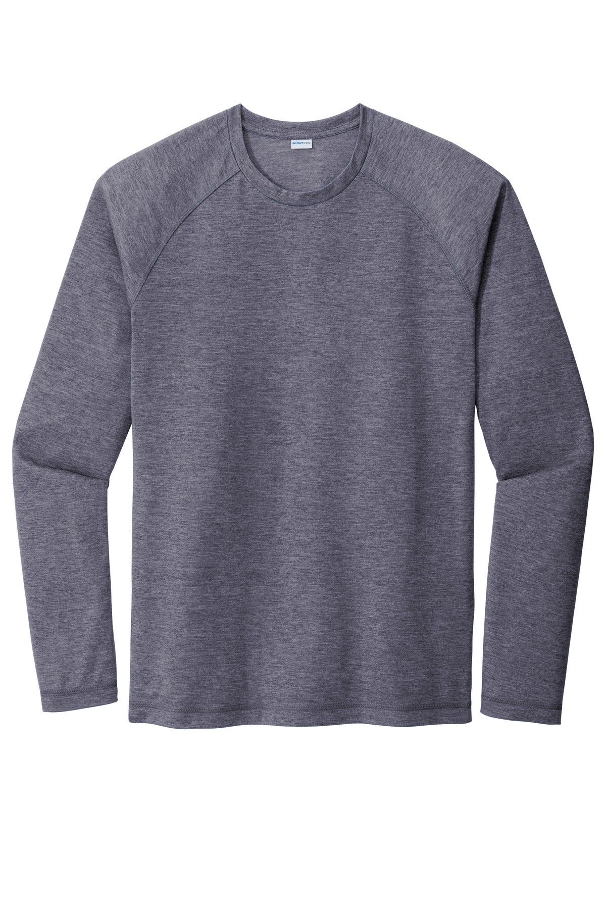Front View of True Navy Hthr Sport-Tek PosiCharge Long Sleeve Tri-Blend Wicking Raglan Tee ST400LS