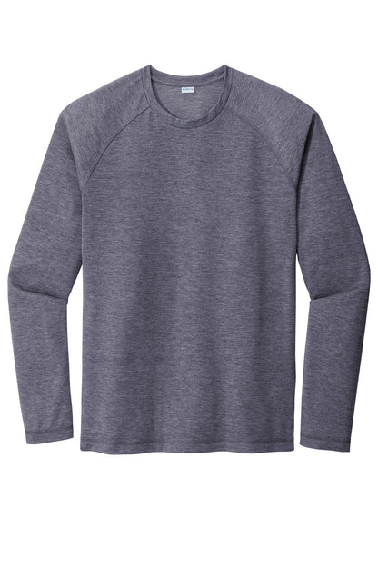 Front View of True Navy Hthr Sport-Tek PosiCharge Long Sleeve Tri-Blend Wicking Raglan Tee ST400LS