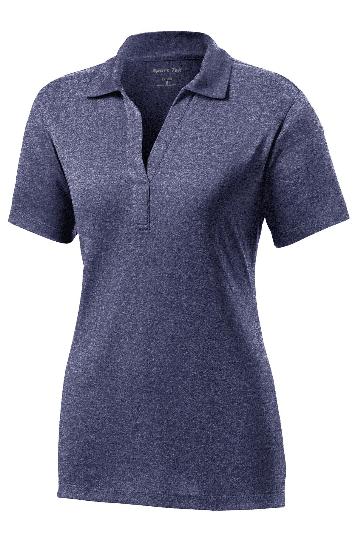 Front View of True Navy Hthr Sport-Tek Women's Heather Contender Polo. LST660