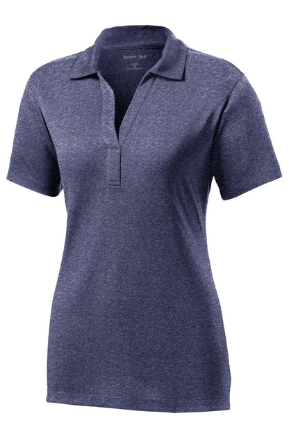 Front View of True Navy Hthr Sport-Tek Women's Heather Contender Polo. LST660