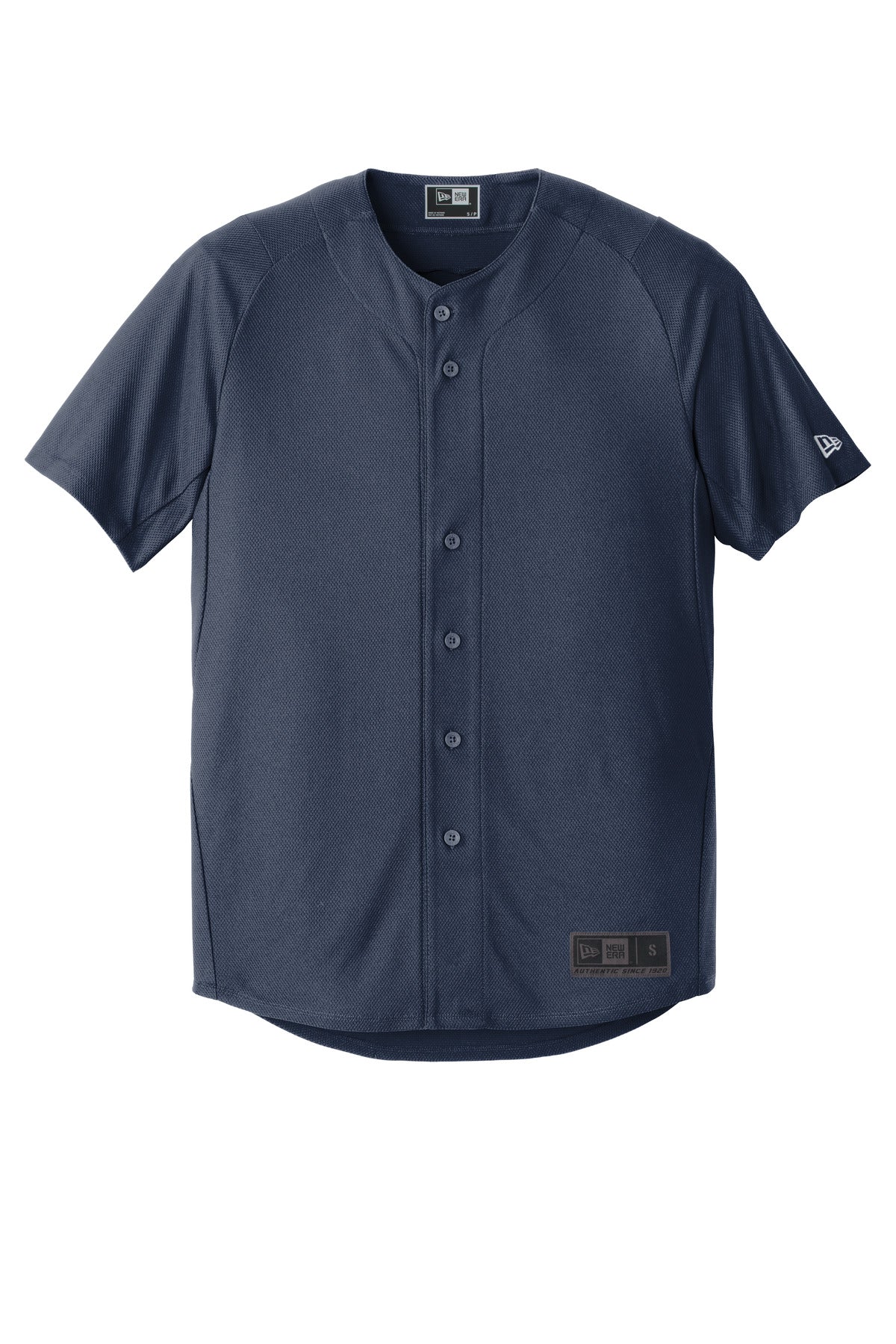 Front View of True Navy New Era Diamond Era Full-Button Jersey. NEA220