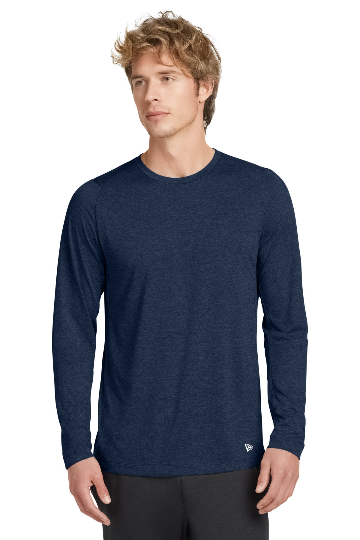 Front View of True Navy New Era Series Performance Long Sleeve Crew Tee. NEA201