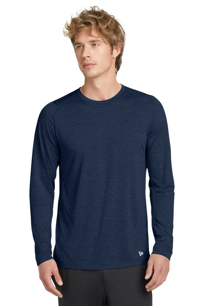 Front View of True Navy New Era Series Performance Long Sleeve Crew Tee. NEA201