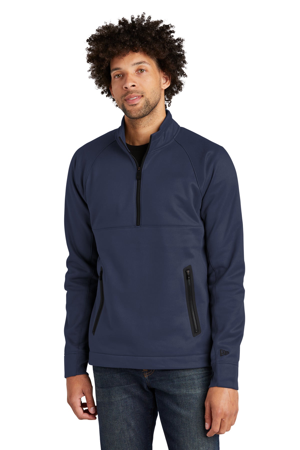 Front View of True Navy New Era Venue Fleece 1/4-Zip Pullover. NEA523
