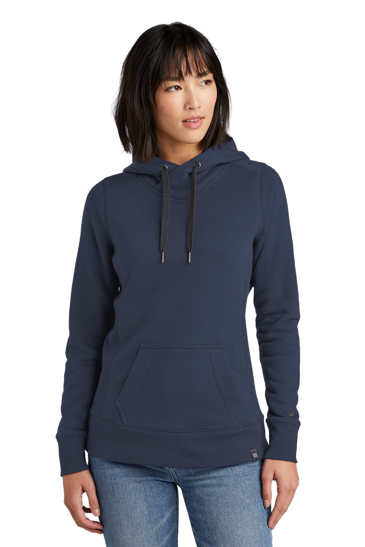 Front View of True Navy New Era Women's French Terry Pullover Hoodie. LNEA500