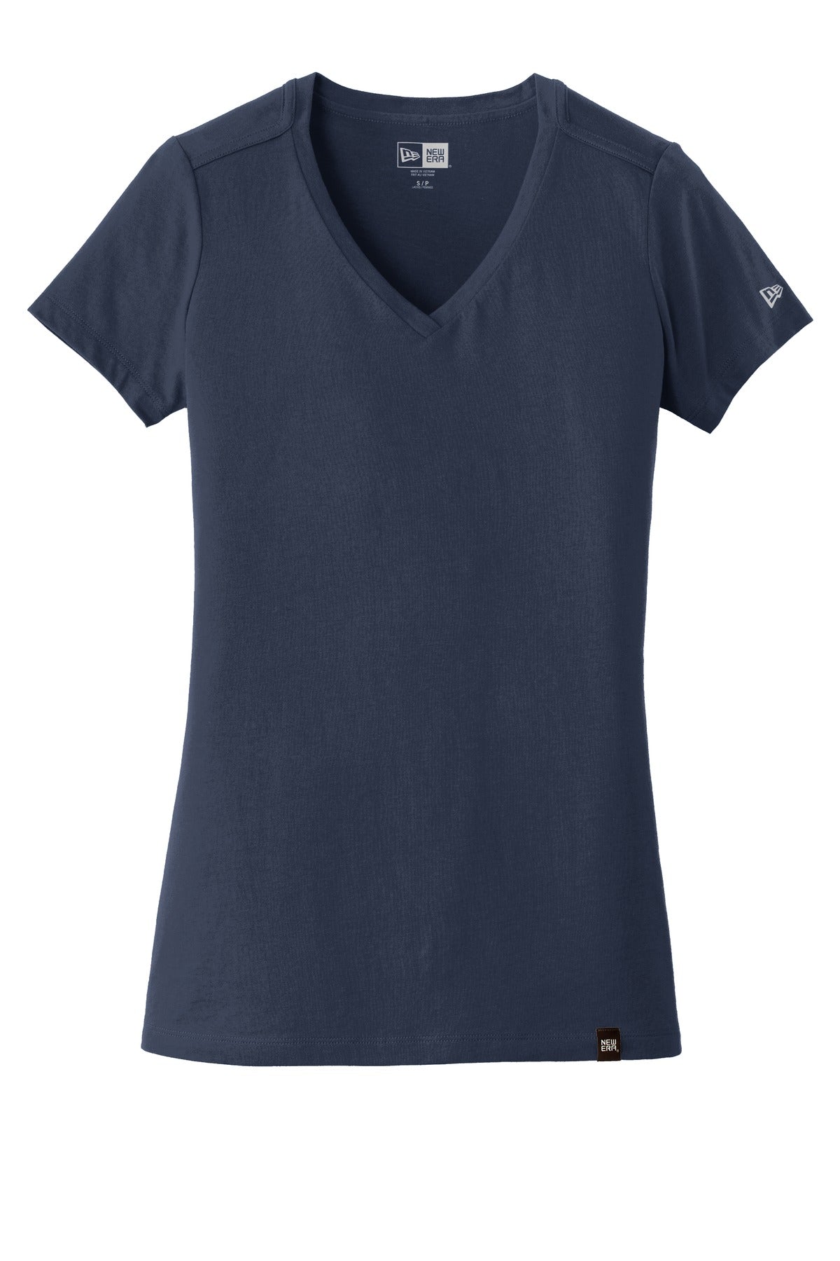 Front View of True Navy New Era Women's Heritage Blend V-Neck Tee. LNEA101