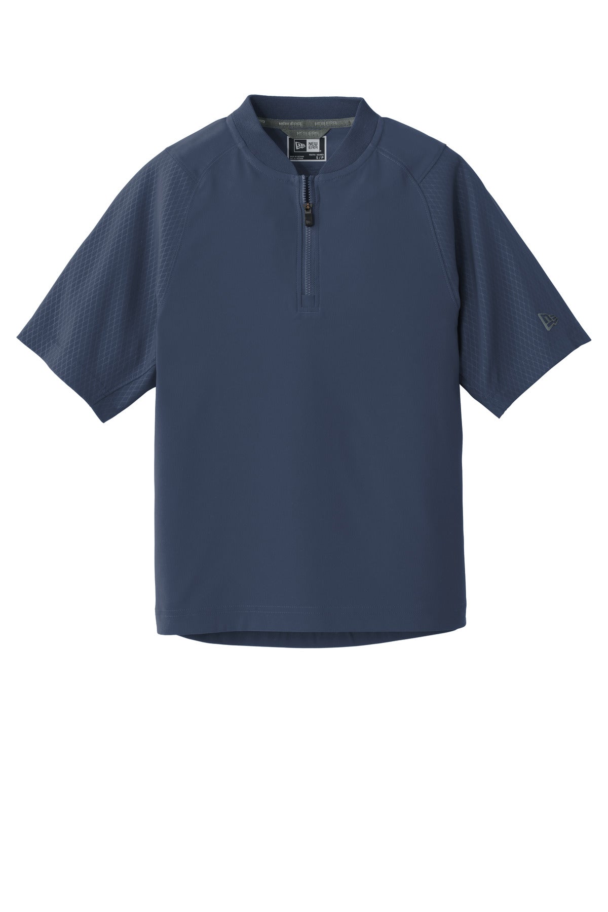Front View of True Navy New Era Youth Cage Short Sleeve 1/4-Zip Jacket. YNEA600