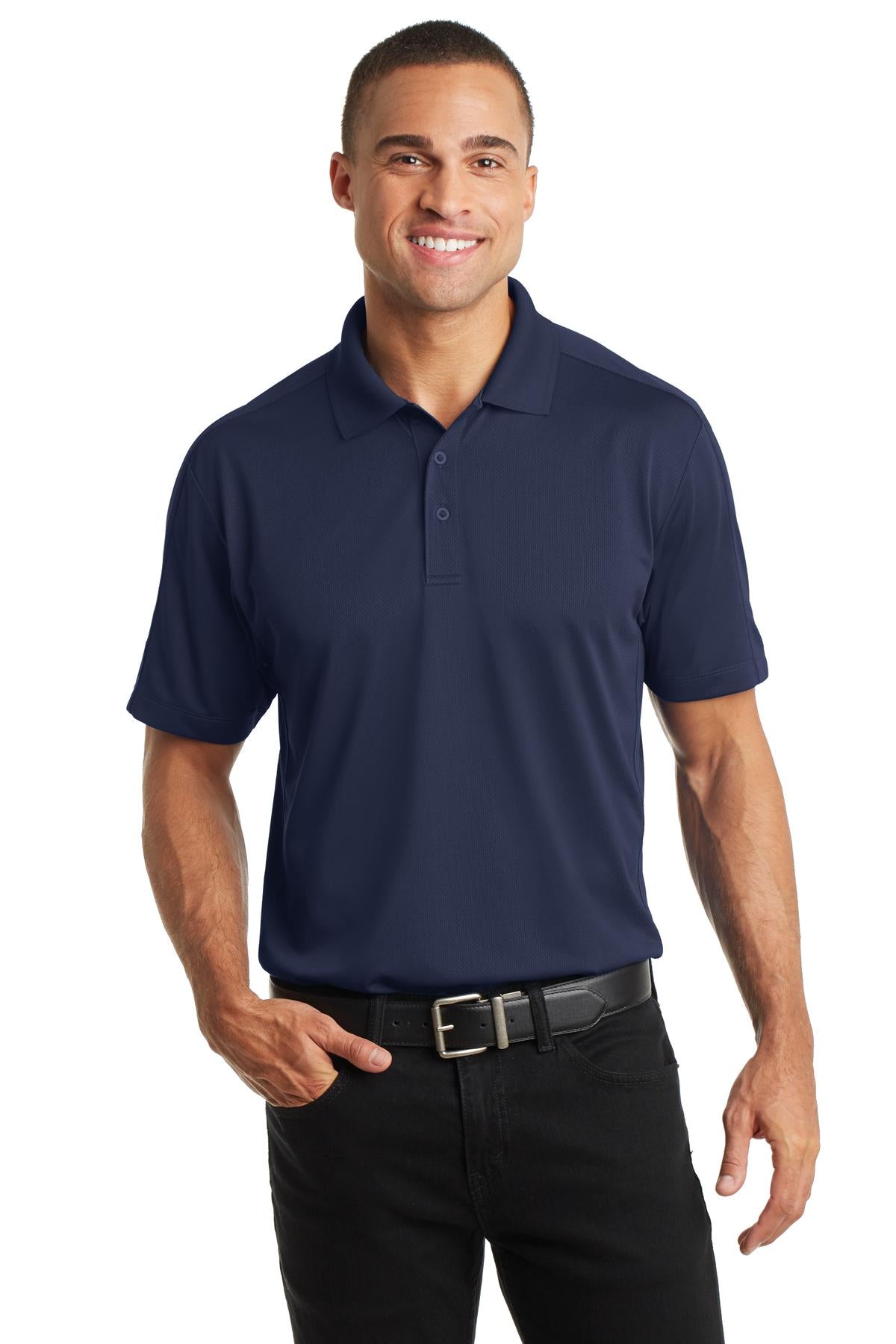 Front View of True Navy Port Authority Diamond Jacquard Polo. K569
