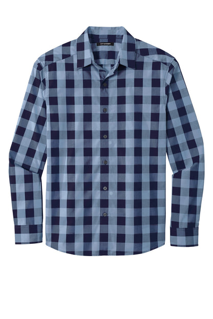 Front View of True Navy Port Authority Everyday Plaid Shirt. W670