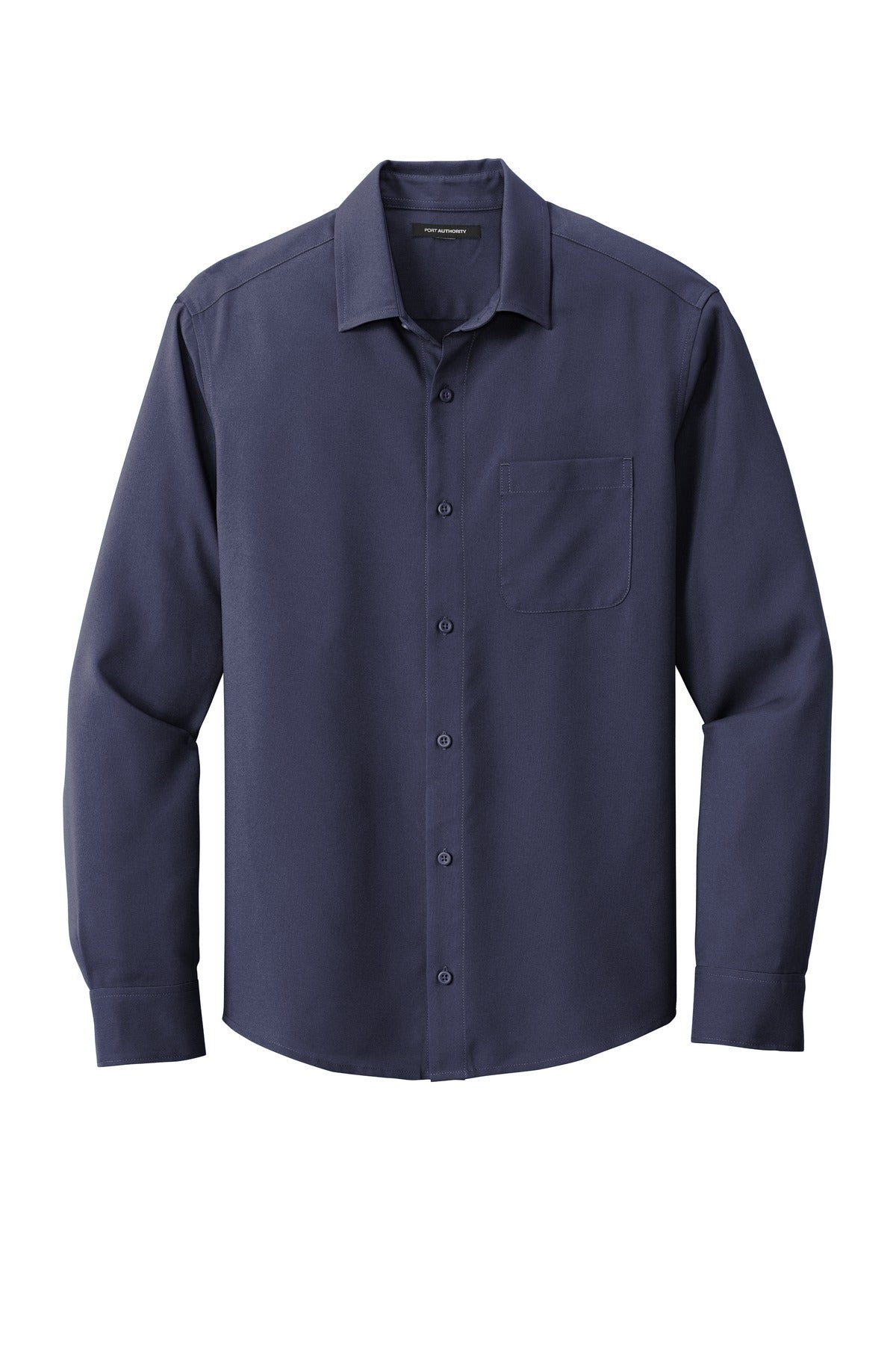 Front View of True Navy Port Authority Long Sleeve Performance Staff Shirt W401