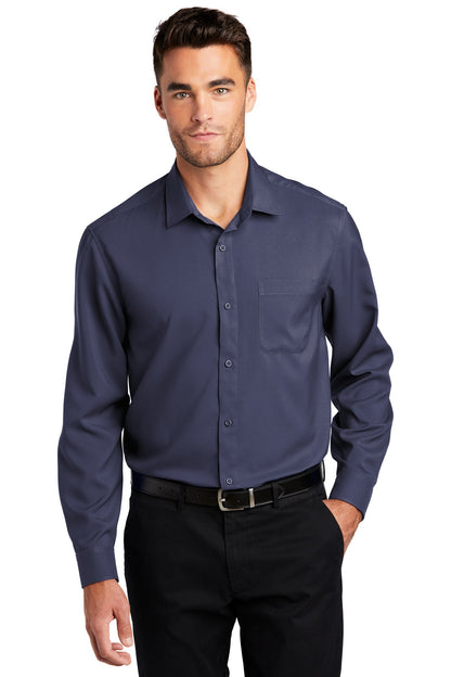 Front View of True Navy Port Authority Long Sleeve Performance Staff Shirt W401