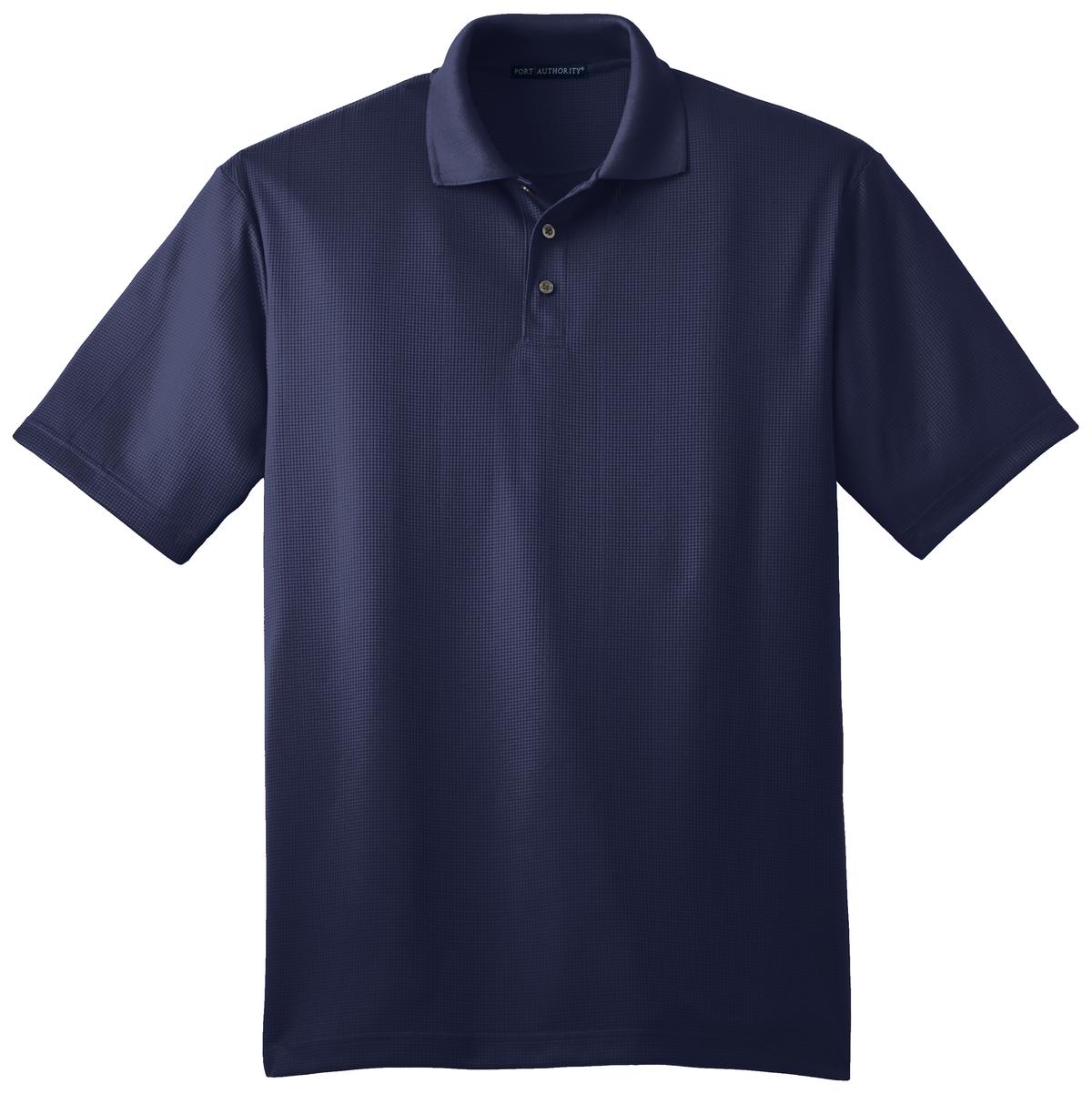 Front View of True Navy Port Authority Performance Fine Jacquard Polo. K528