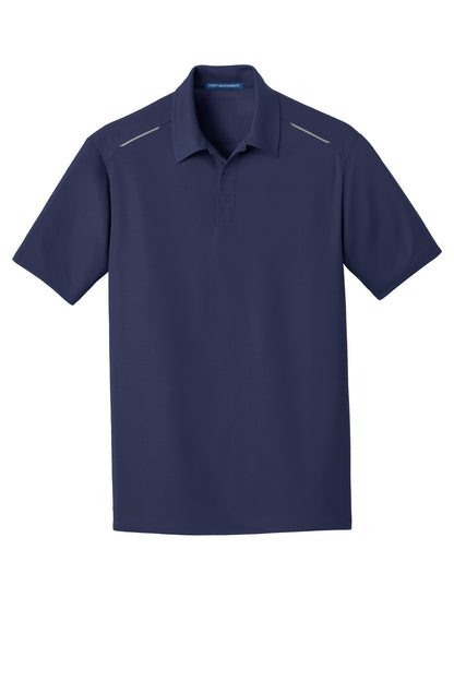 Front View of True Navy Port Authority Pinpoint Mesh Polo. K580