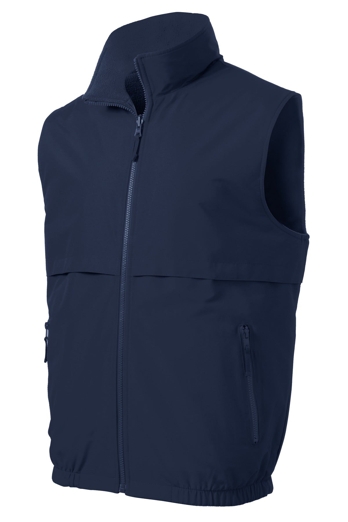 Front View of True Navy Port Authority Reversible Charger Vest. J7490
