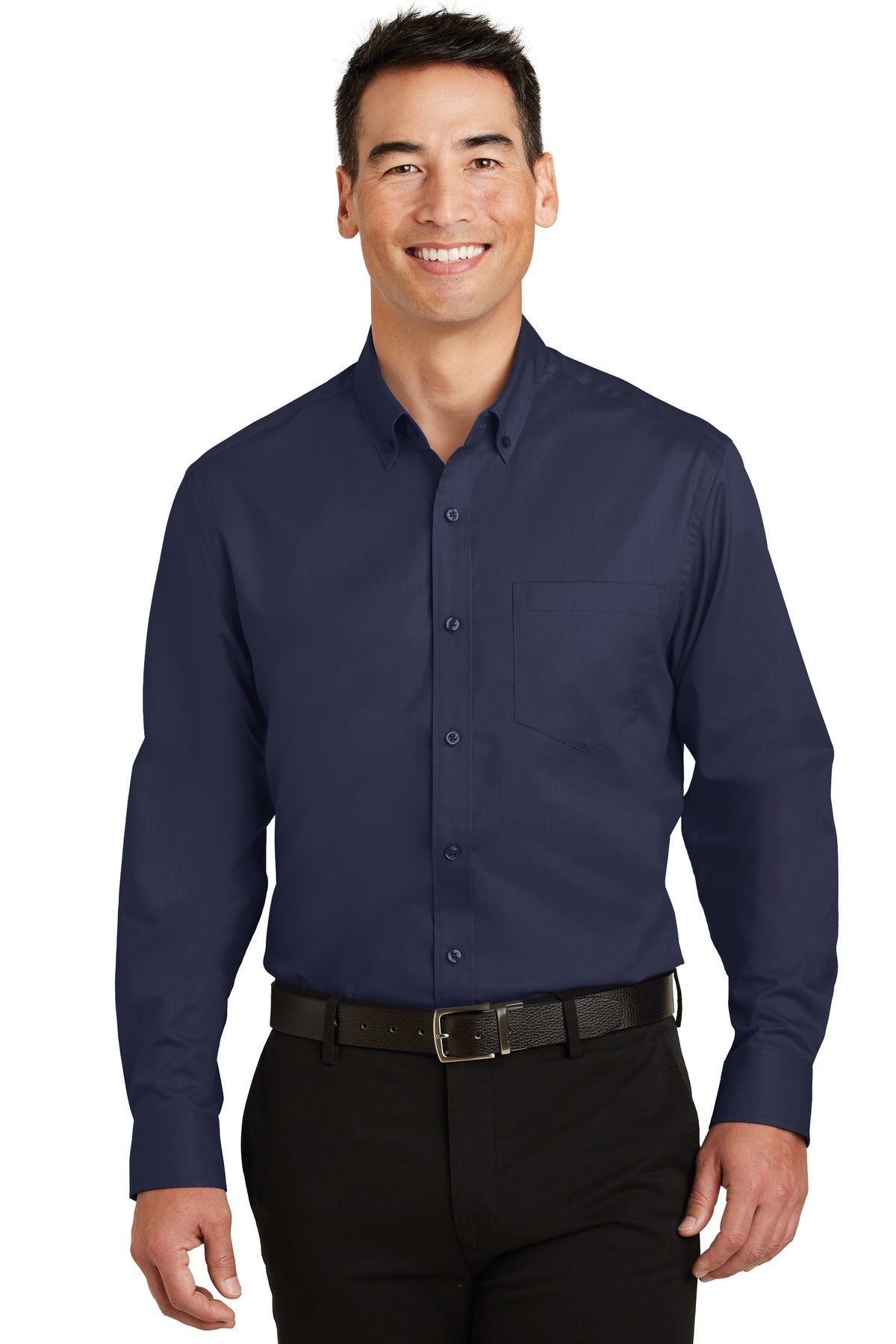 Front View of True Navy Port Authority SuperPro Twill Shirt. S663