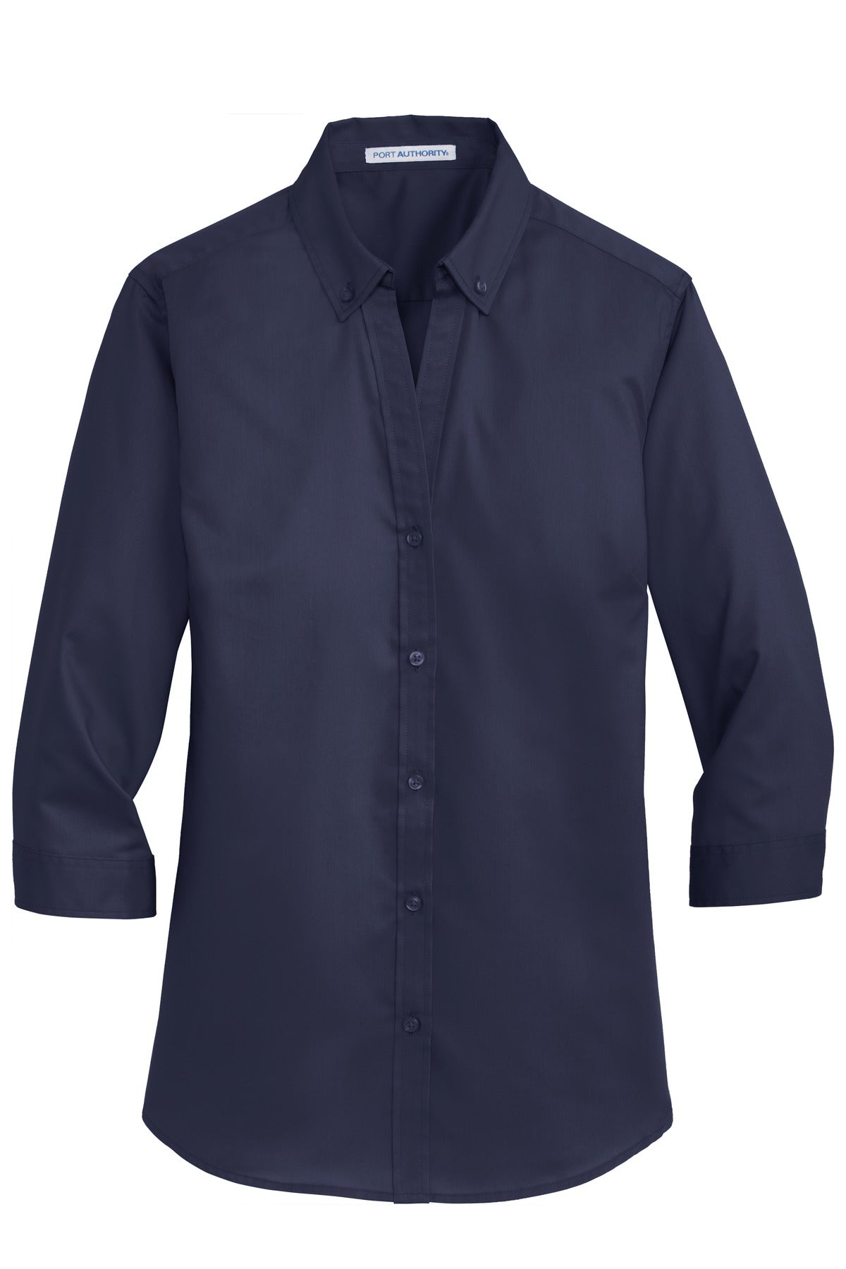 Front View of True Navy Port Authority Women's 3/4-Sleeve SuperPro Twill Shirt. L665