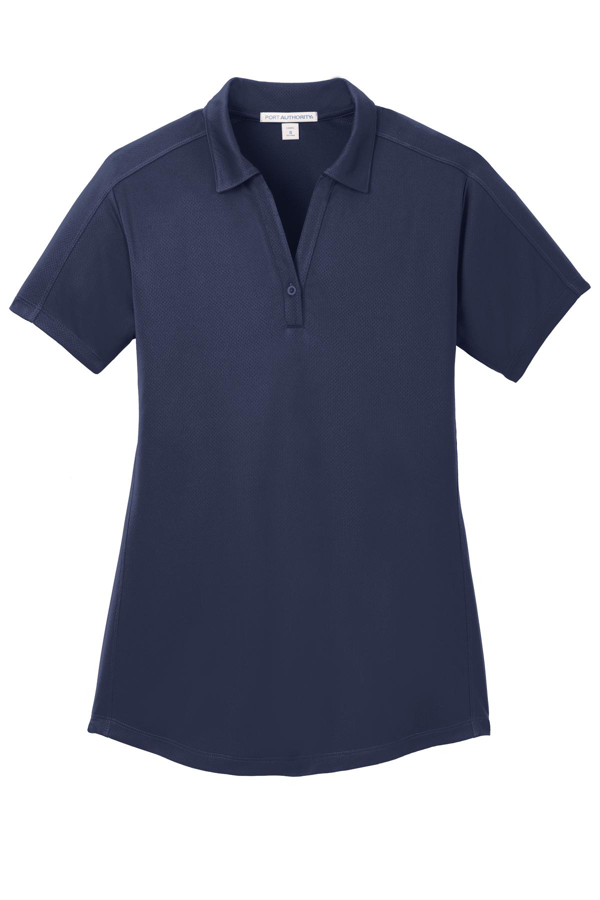 Front View of True Navy Port Authority Women's Diamond Jacquard Polo. L569