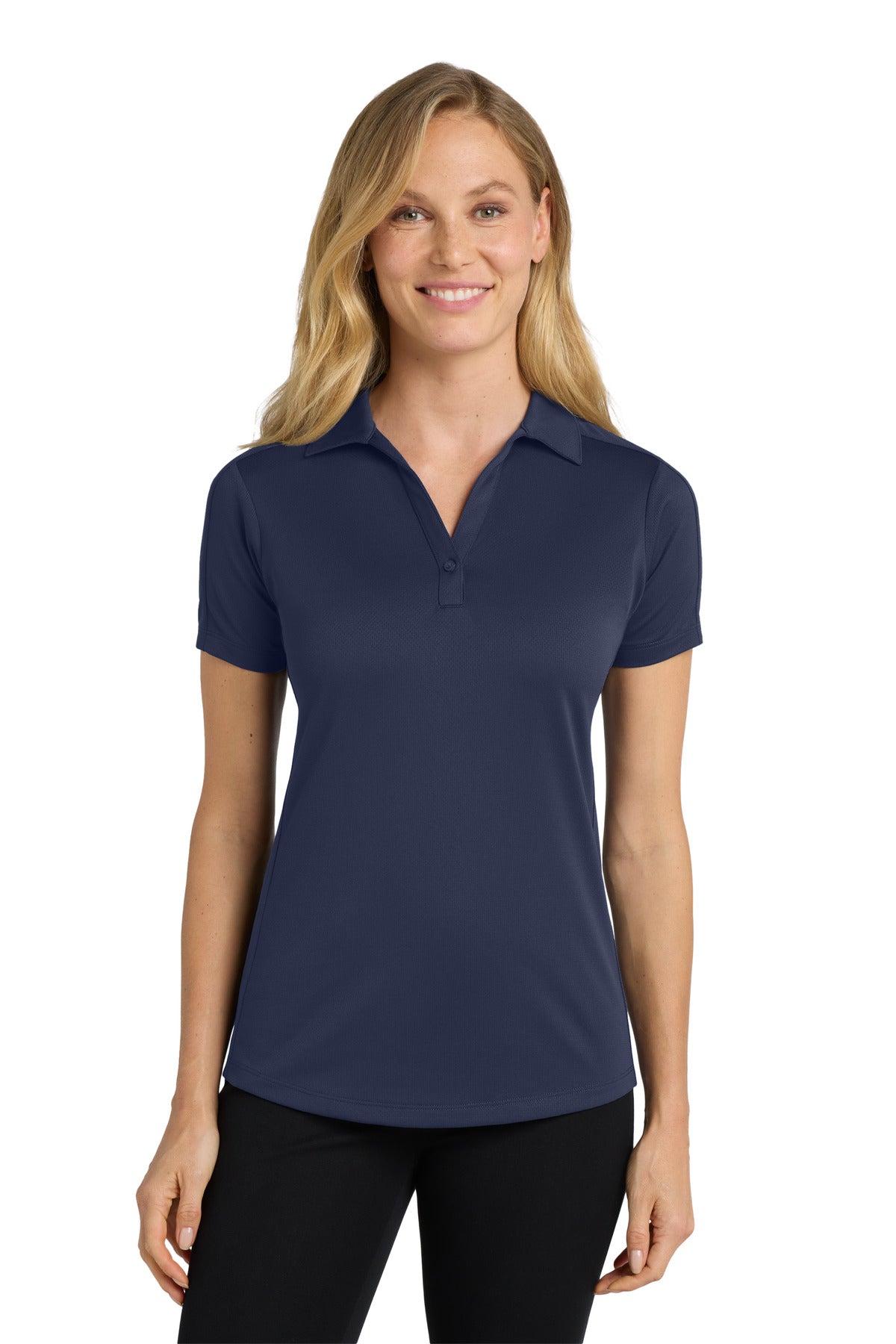 Front View of True Navy Port Authority Women's Diamond Jacquard Polo. L569