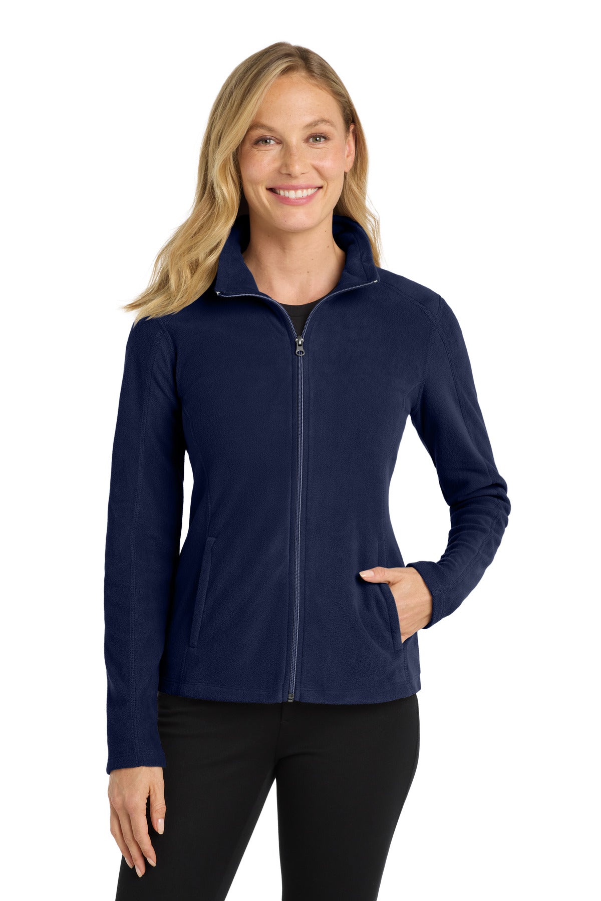 Front View of True Navy Port Authority Women's Microfleece Jacket. L223