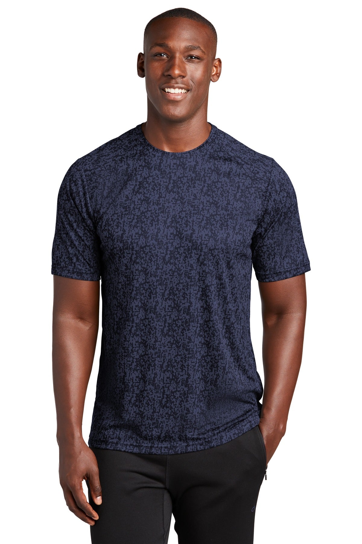 Front View of True Navy Sport-Tek Digi Camo Tee. ST460