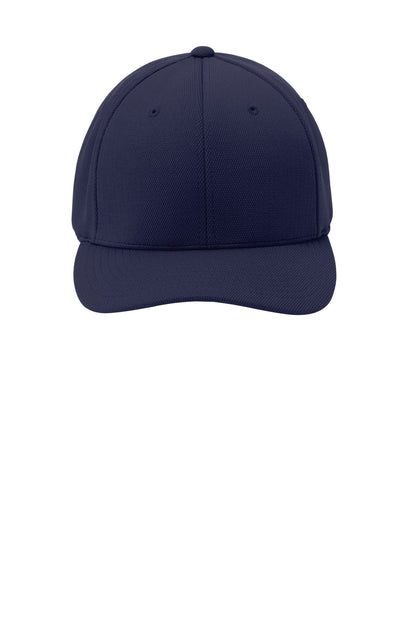 Front View of True Navy Sport-Tek Flexfit Cool & Dry Poly Block Mesh Cap. STC22