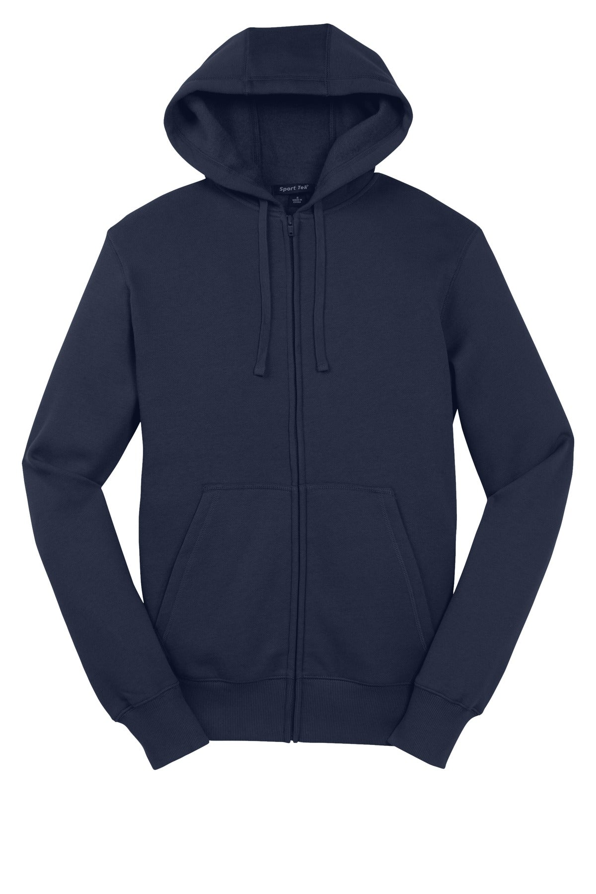 Front View of True Navy Sport-Tek Full-Zip Hooded Sweatshirt. ST258