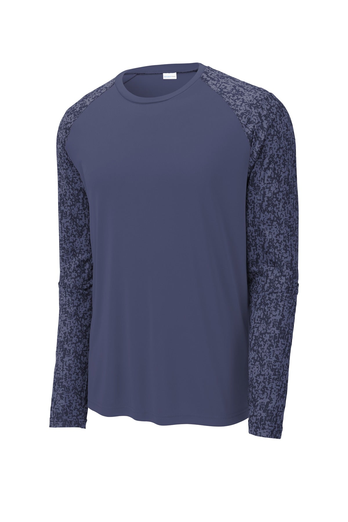 Front View of True Navy Sport-Tek Long Sleeve Digi Camo Tee. ST460LS