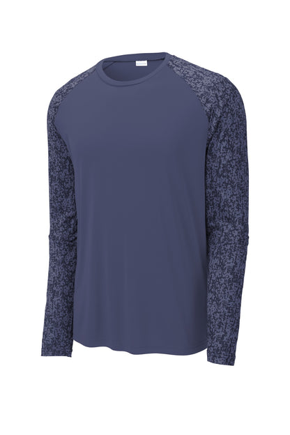 Front View of True Navy Sport-Tek Long Sleeve Digi Camo Tee. ST460LS