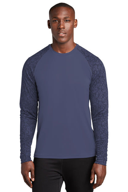 Front View of True Navy Sport-Tek Long Sleeve Digi Camo Tee. ST460LS
