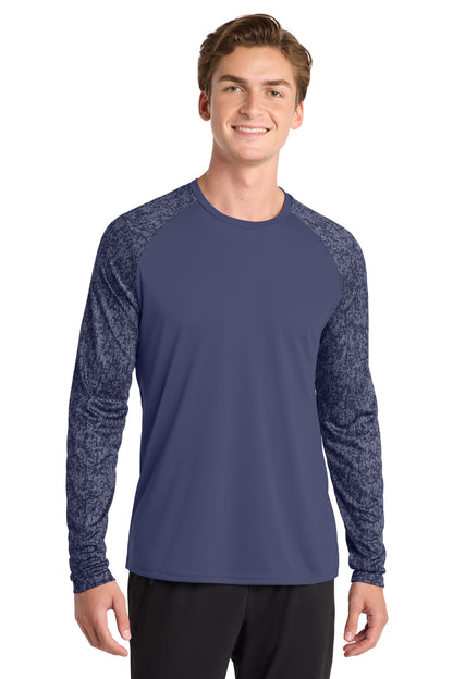 Front View of True Navy Sport-Tek Long Sleeve Digi Camo Tee. ST460LS