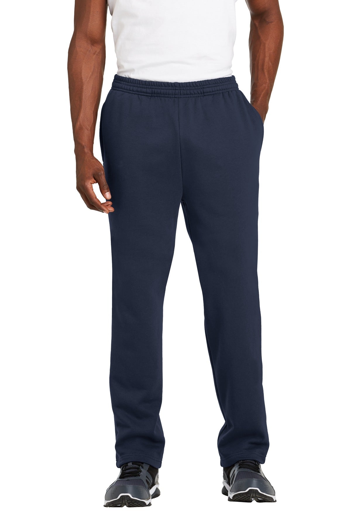 Front View of True Navy Sport-Tek Open Bottom Sweatpant. ST257