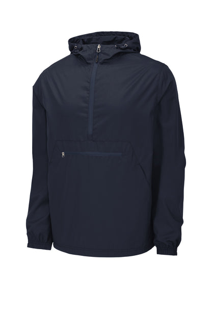 Front View of True Navy Sport-Tek Packable Anorak. JST66