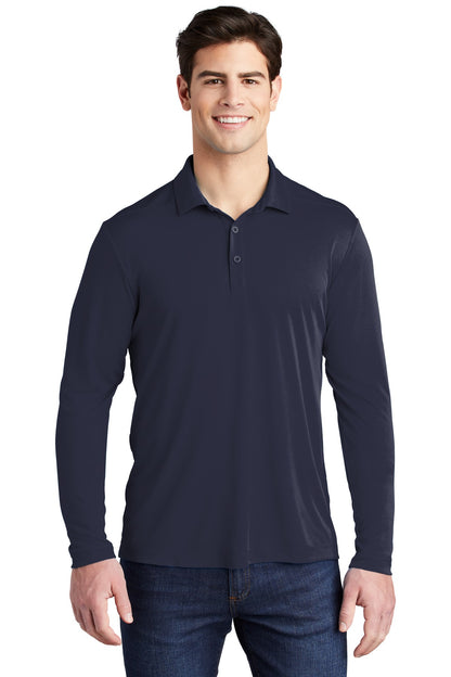 Front View of True Navy Sport-Tek Posi-UV Pro Long Sleeve Polo. ST520LS